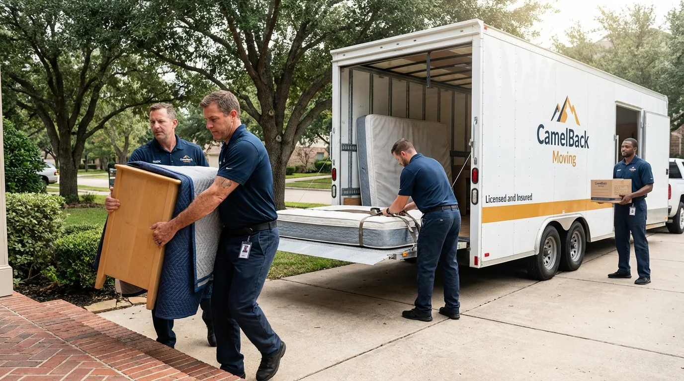 Crew loading residential truck for cross-state move from Archer, FL